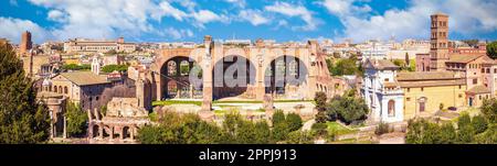 Historisches Forum Romanum in Rom, malerischer Panoramablick im Frühling Stockfoto
