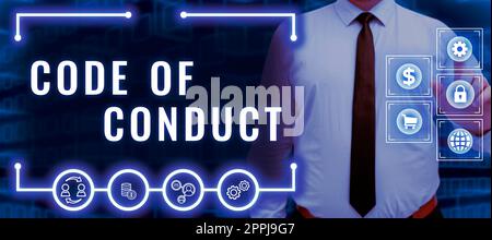 Text mit dem Verhaltenskodex für Inspiration. Internet-Konzept Ethik Regeln Moral Kodizes ethische Prinzipien Werte respektieren Stockfoto