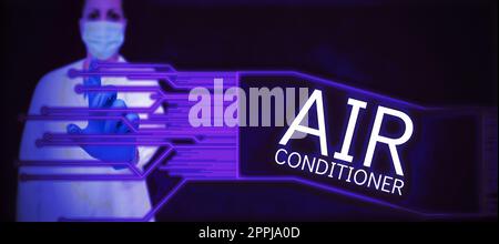 Schriftzeichen mit dem Text Klimaanlage. Konzeptionelle Fotoapparate zum Waschen der Luft und zur Regelung ihrer Feuchtigkeit und Temperatur Stockfoto