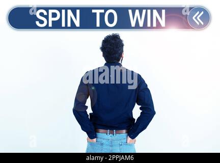 Konzeptionelle Darstellung Spin to Win. Geschäftsansatz Probieren Sie Ihr Glück, Glücksspiel, Lotteriespiele im Fortune Casino, Risiko Stockfoto