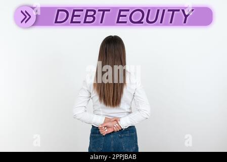 Schreiben mit dem Text "Debt Equity". Wort für die Aufteilung der Gesamtverbindlichkeiten von Unternehmen durch ihre Aktionäre Stockfoto