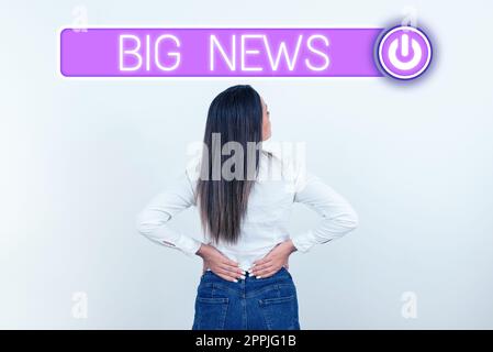 Textunterschrift präsentiert große Neuigkeiten. Konzeptionelles Foto mit Aktionen, von denen noch niemand gehört hat. Teleporter-Journalist Stockfoto