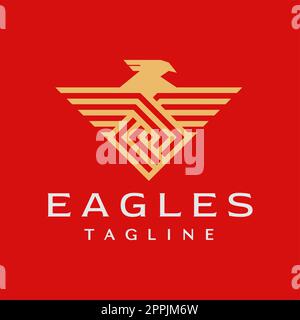 Luxuriöses, einfaches Adlermaskottchen-Branding. Elegantes Gold-Hawk-Flight-Logo. Stock Vektor