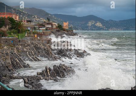 Küstensturm in Nervi Stockfoto