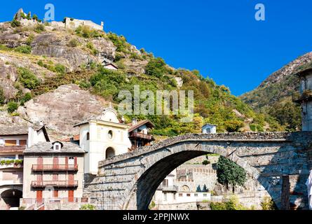 Pont San MartÃ¬im Aosta-Tal, Piemont, Italien Stockfoto