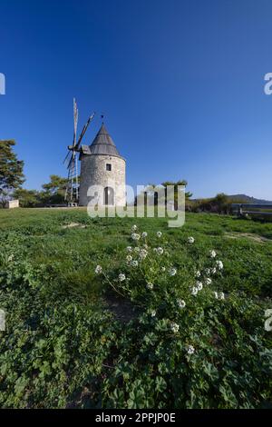 Montfuron Windmill (Moulin Saint-Elzear de Montfuron) in Provence, Alpes-de-Haute-Provence, Frankreich Stockfoto