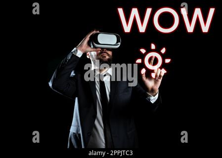 Textbeschriftung präsentiert Wow. Geschäftsbeispiele, die Erstaunen und Ehrfurcht vor historischem Erfolg ausdrücken, begeistern jemanden sehr Stockfoto