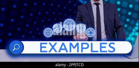 Textzeichen mit Beispielen. Beispiel für ein Beispielmodell, das der Erklärung des Leitfadens folgt Stockfoto