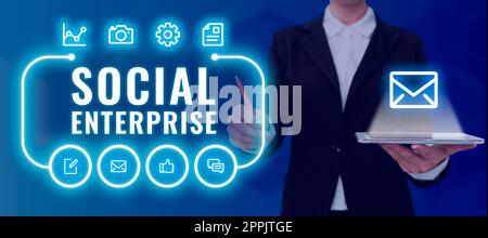 Textüberschrift für Social Enterprise. Ein Wort für Unternehmen, das auf sozial verantwortliche Weise Geld verdient Stockfoto