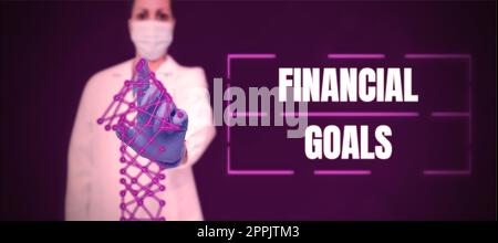 Finanzielle Ziele in konzeptioneller Form anzeigen. Geschäftsüberblick Ziele, die in der Regel auf spezifischen zukünftigen finanziellen Anforderungen basieren Stockfoto