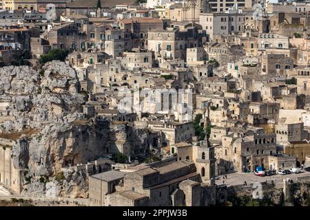 Panoramablick auf Sassi di Matera vom Belvedere di Murgia Timone, Basilicata, Italien Stockfoto