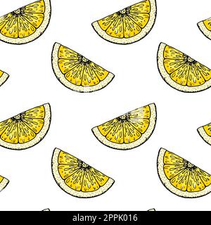 Nahtloses Zitronenmuster. Farbenfrohe handgezeichnete Vektordarstellung im Skizzenstil. Tropische exotische Zitrusfrüchte im Sommer Stock Vektor