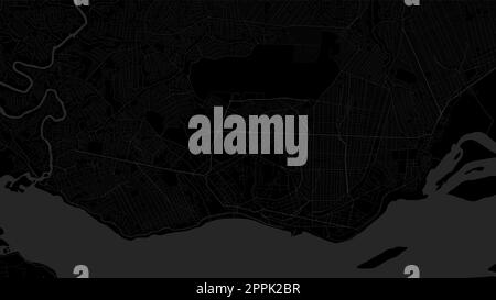 Dunkelschwarzes Stadtviertel von Brazzaville, Republik Kongo, Vektorkarte im Hintergrund, Straßen und Wasserdarstellung. Breitbildformat, digitale Flachdesi Stock Vektor