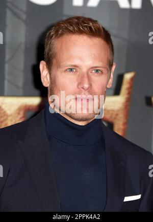 Sam Heughan nimmt an der Premiere der „Outlander“-Saison 6 in der Royal Festival Hall in London Teil. Stockfoto