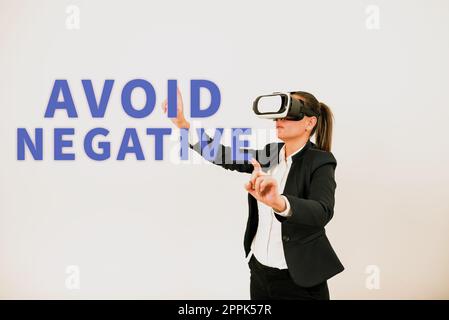 Konzeptuelle Beschriftung Negative vermeiden. Business Showcase Abkehr von pessimistischer, verdächtiger Depression Stockfoto