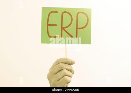 Schreiben mit Anzeige von Text-ERP. Word für Enterprise Resource Planning zentralisierte Datenbank für Geschäftsprozesse Stockfoto