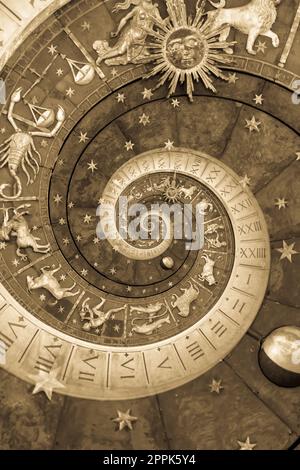 Astrologischer Hintergrund mit Sternzeichen und Symbol. Stockfoto