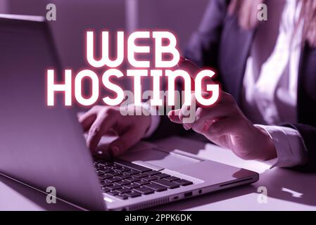 Hand schreiben Zeichen Web Hosting. Wort für Unternehmen, das den Zugriff auf einen Server ermöglicht, um Daten auf einer Website zu speichern Stockfoto