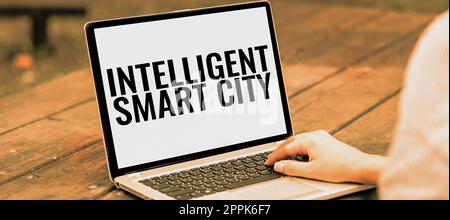 Textschild mit Intelligent Smart City. Wort für Urban intelligent Building Automation System Business Stockfoto