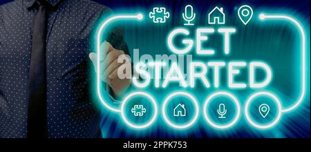 Konzeptionelle Bildunterschrift erste Schritte. Geschäftsansatz, um mit der Erfüllung oder Bearbeitung der Aufgaben zu beginnen, um sie zu beenden Stockfoto