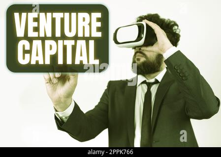 Schild mit Venture Capital. Wort für verfügbar für Investitionen in das Eigentümerelement von New Stockfoto