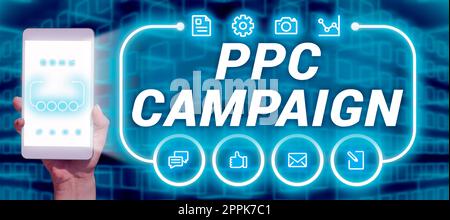 Schreiben mit Anzeige von Text für PPC-Kampagne. Konzept bedeutet, PPC zu verwenden, um ihre Produkte und Dienstleistungen zu bewerben Stockfoto