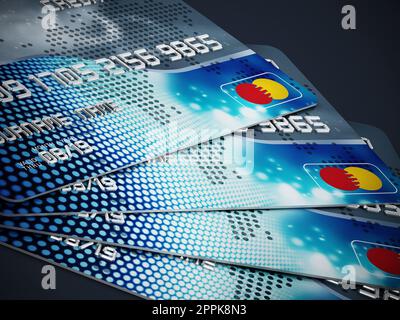 Stapel generischer Kreditkarten. 3D Abbildung Stockfoto