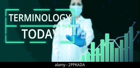 Zeichen, das Terminologie anzeigt. Begriffe für Geschäftsideen, die bei bestimmten technischen Anwendungen in Studien verwendet werden Stockfoto