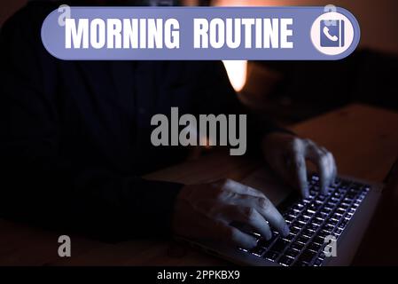 Handschrift-Text-Morgenroutine. Geschäftsüberblick Initiierung von Verbraucherinteressen oder Produktnachfrage Stockfoto