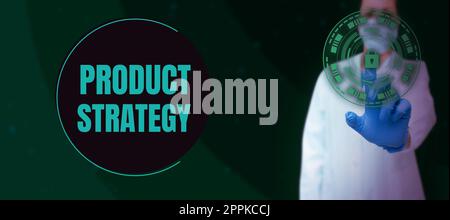 Inspiration mit Zeichen der Produktstrategie. Geschäftskonzept langfristige Planung der Entwicklung einer erfolgreichen Produktproduktion Stockfoto