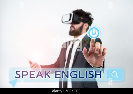 Textschild mit der englischen Sprache. Konzeptfoto Lernen Sie eine andere Fremdsprache Online-Verbal-Kurse Stockfoto