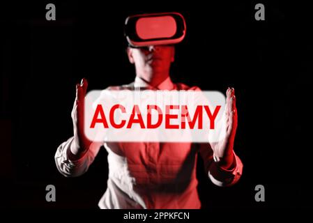 Textzeichen für Academy. Ein Wort dafür, wo Studenten akademische Unterstützung erhalten können Stockfoto