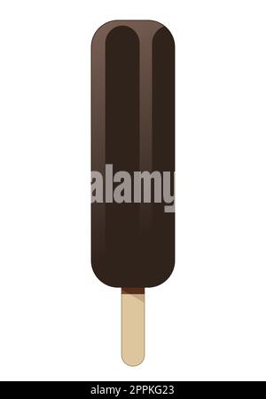 Eis am Stiel mit Schokoladenüberzug auf einem Stock, Farbvektordarstellung isoliert auf Weiß Stock Vektor