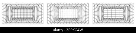 Cyber-Grid-Set. Rechteckige Tunnel mit Retro-Punk-Perspektive. Vektordarstellung Stock Vektor