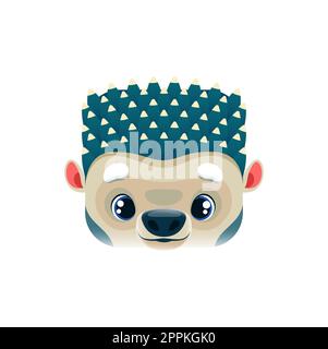 Igel-Cartoon Kawaii, viereckiges Tiergesicht. Waldurke isolierte Vektorsymbol, kindisches Charakterporträt mit Augen und Stacheln. App-Taste, Abbildung Stock Vektor