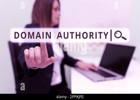 Schreiben mit dem Text Domain Authority. Das Internetkonzept berechnet die Kennzahl für die Rangfolge einer Domain Stockfoto