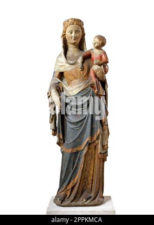 Die Jungfrau Maria hält die Jesus Christus-Kinderstatue isoliert Stockfoto