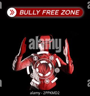 Schild mit der Aufschrift „Bully Free Zone“. Das Internet-Konzept Respekt vor anderen Mobbing ist hier nicht erlaubt Stockfoto