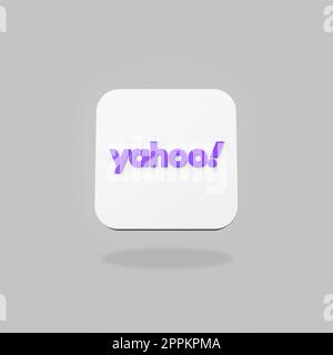 Yahoo App-Symbol auf flachem grauen Hintergrund Stockfoto