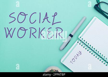 Textüberschrift für Social Worker. Betriebswirtschaftliche Unterstützung durch Staatsbürger mit unzureichendem oder keinem Einkommen Stockfoto