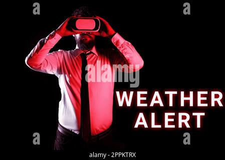 Inspiration mit Wetterwarnung. Geschäftsübersicht dringende Warnung über den Zustand der Atmosphäre zu einem bestimmten Zeitpunkt Stockfoto