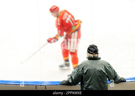 Ein Zuschauer bei einem Spiel in einem Hockeystadion Stockfoto