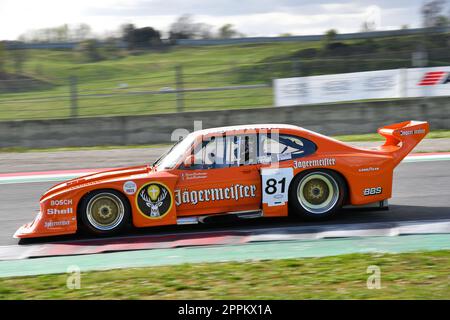 Scarperia, 2. April 2023: Ford Capri Turbo Gr 5 Jagermeister DRM Jahr 1982 Ex Klaus Ludwig in Aktion während Mugello Classic 2023 auf dem Mugello Circuit in Stockfoto