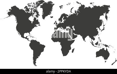 Weltkarte auf weißem Hintergrund. Weltkarte mit Kontinenten, Nord- und Südamerika, Europa und Asien, Afrika und Australien Stock Vektor
