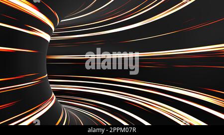 Abstrakte Neonlichter, die mit hoher Geschwindigkeit durch den Tunnel fahren Stockfoto