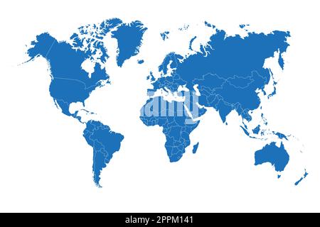 Weltkarte auf weißem Hintergrund. Weltkarte mit Kontinenten, Nord- und Südamerika, Europa und Asien, Afrika und Australien Stock Vektor