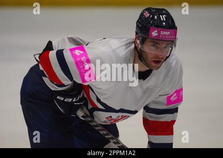 Coventry, England, 23. April 2023. CAM Critchlow spielt für Großbritannien gegen Lettland in einem internationalen Challenge Series-Spiel in der Skydome Arena in Coventry. Kredit: Colin Edwards Stockfoto