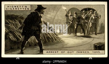 Verhaftung von Guy Fawkes, 1605 - Britische Oldtimer-Zigarettenkarte - Viktorianisches Zeitalter Stockfoto