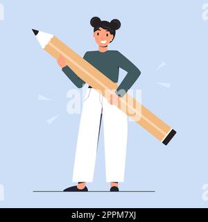 Flache Studentin mit Abigbleistift. Bildung. Stock Vektor