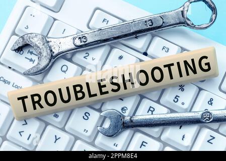 Schreiben Textanzeige Fehlerbehebung. Geschäftsidee eine Untersuchung oder Behandlung der Probleme ist aufgetreten Stockfoto